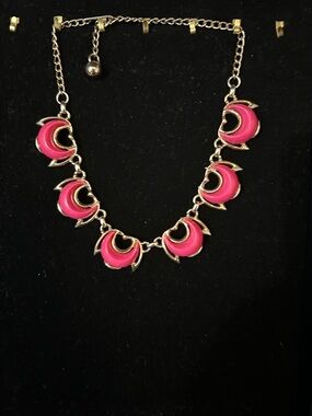 VTG Pink Enamel Crescent Link Necklace - Women's Jewelry